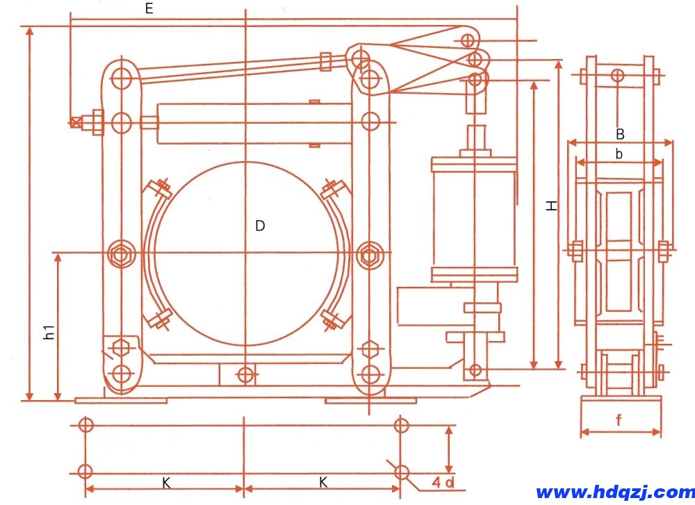 YDWZ系列節(jié)能長行程制動器外形尺寸圖 YDWZ系列節(jié)能長行程制動器外形尺寸圖