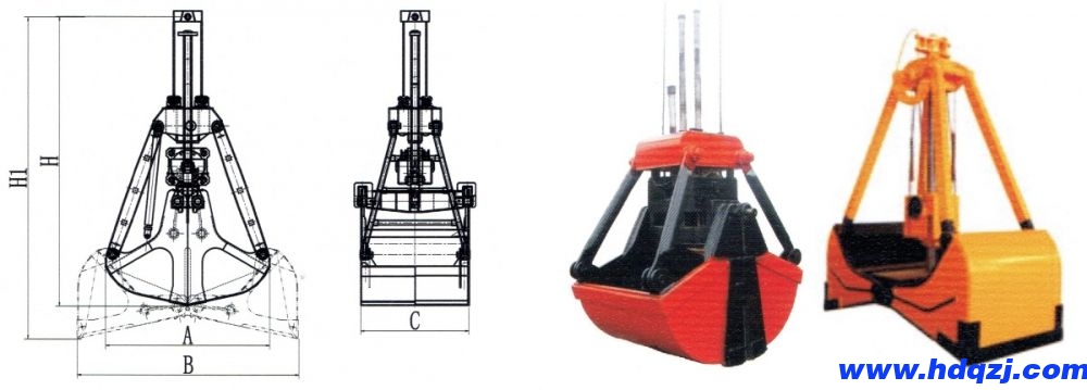 U/AS/SL型單繩懸掛抓斗外形尺寸圖 U/AS/SL型單繩懸掛抓斗外形尺寸圖
