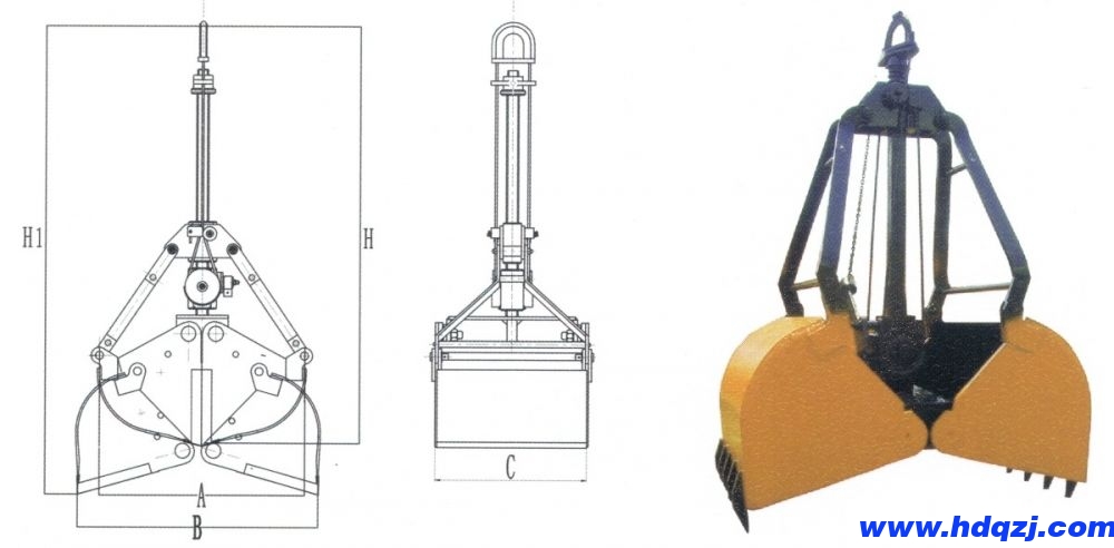 X型系列單繩懸掛抓斗外形尺寸圖 X型系列單繩懸掛抓斗外形尺寸圖