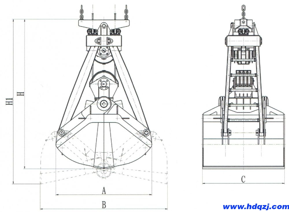 UP系列四繩派拿抓斗結構示意圖 UP系列四繩派拿抓斗結構示意圖