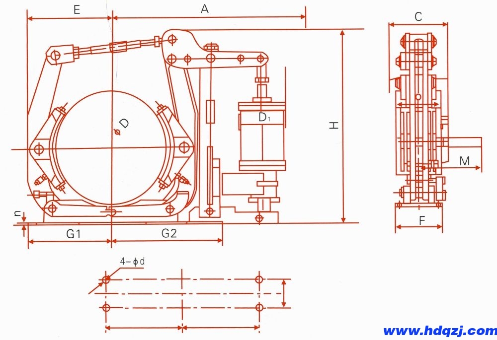 YDWZA系列節(jié)能長行程制動器外形尺寸圖 YDWZA系列節(jié)能長行程制動器外形尺寸圖