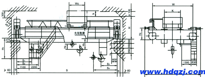 QD型雙梁橋式起重機結構圖 QD型雙梁橋式起重機結構圖