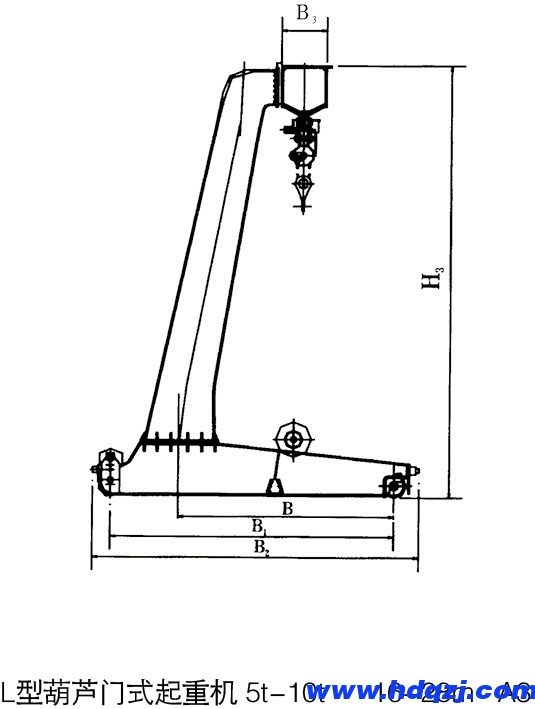L型電動葫蘆門式起重機(jī)側(cè)面結(jié)構(gòu)圖