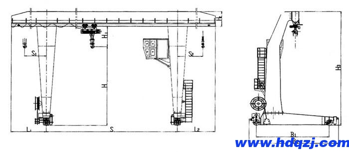 L型電動葫蘆門式起重機結構圖 L型電動葫蘆門式起重機結構圖